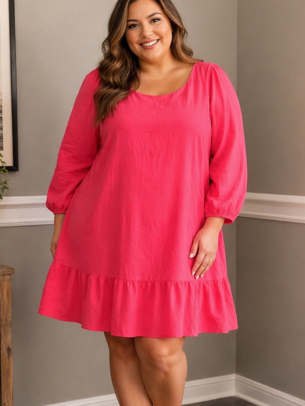 $119 NWT DKNY Women’s Daytime Knee Length Ruffle Dress Pink Plus Size 18W